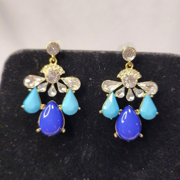 Royal Blue and Turquoise Chandalier Dangle Earrings - Picture 3 of 9
